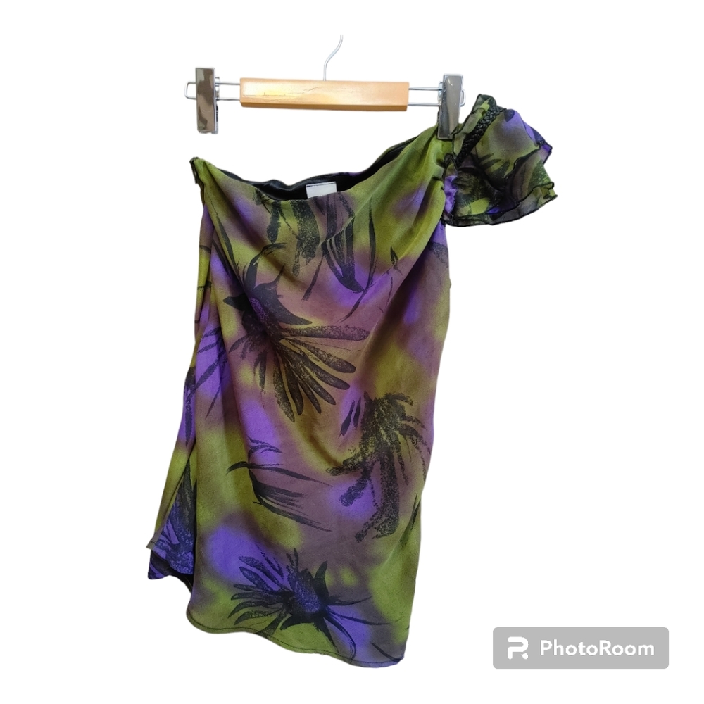 SUZY SHIER Abstract Print One Shoulder Blouse Size Small
